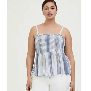 TORRID BLUE STRIPED GAUZE SMOCKED CAMI